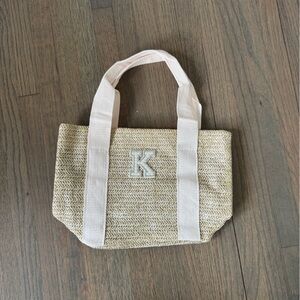 Beige “K” Tote Bag with White Handles